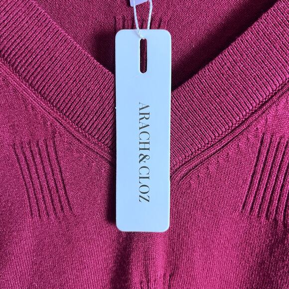 Arach & Cloz Mens Burgundy Vee Neck Sweater XL New W/Tags Pullover Soft Preppy - Picture 2 of 3